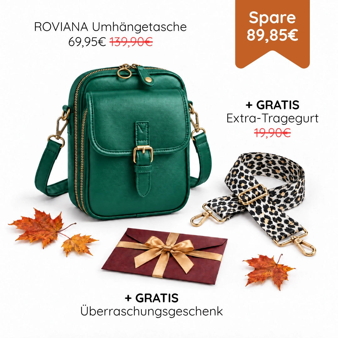 HERBSTBEGINN-AKTION – ROVIANA Umhängetasche + GRATIS Extra-Tragegurt + Überraschungsgeschenk