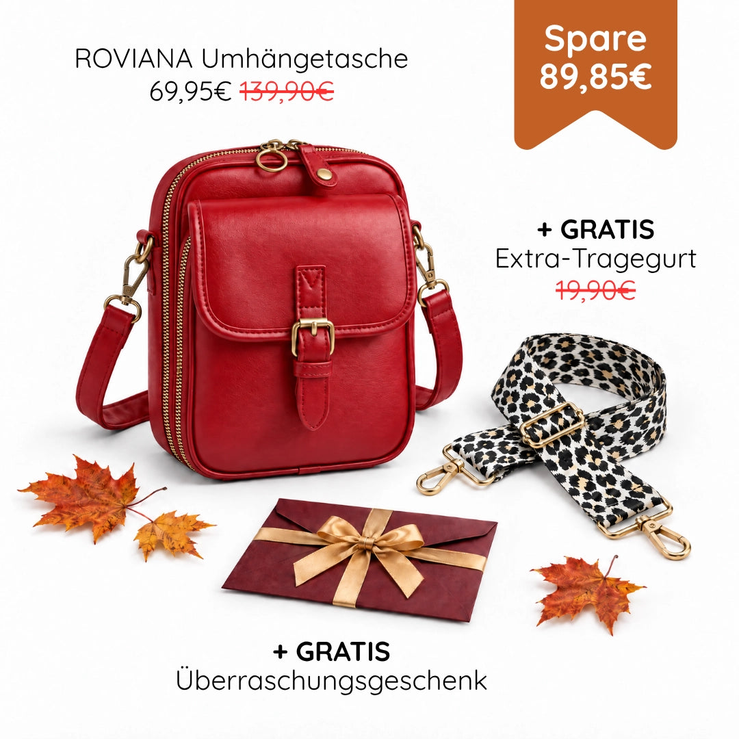 HERBSTBEGINN-AKTION – ROVIANA Umhängetasche + GRATIS Extra-Tragegurt + Überraschungsgeschenk
