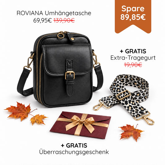 HERBSTBEGINN-AKTION – ROVIANA Umhängetasche + GRATIS Extra-Tragegurt + Überraschungsgeschenk